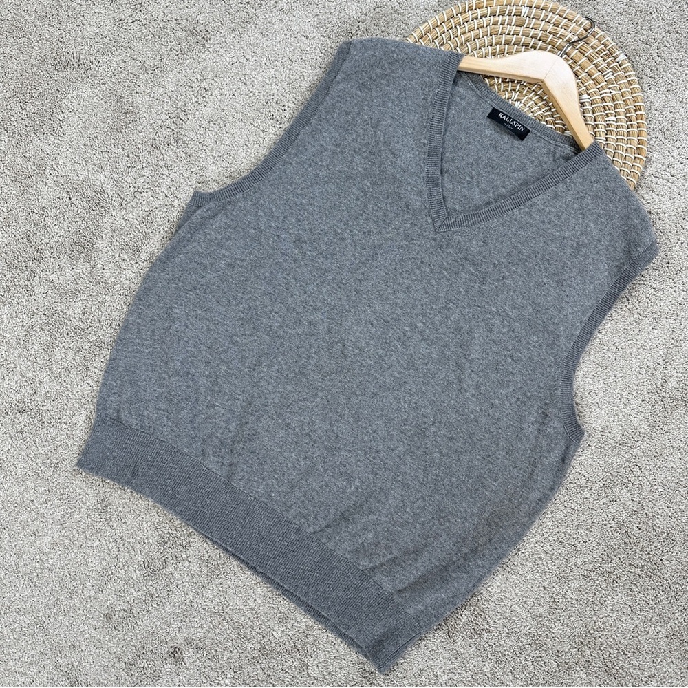 Kallspin Men’s Cashmere Wool Blend Vest Sweater Pullover V-Neck in Gray XL